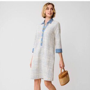 J. McLaughlin Textured Cream and Blue Midi Dress